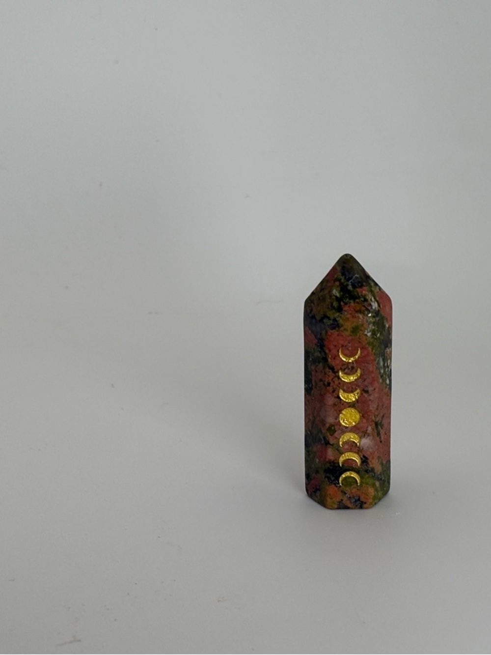 Unakite Tower • Moon Phase Engraved Crystal • Heart Chakra Stone